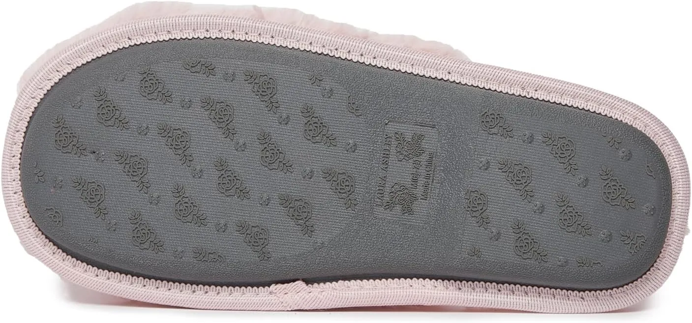 Laura Ashley Women's Slippers, Plush Faux Fur Memory Foam Scuff Slide Slippers, Heart Slip On Slippers for Women - Ladies Indoor House/Bedroom Shoes