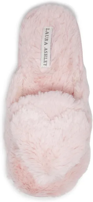 Laura Ashley Women's Slippers, Plush Faux Fur Memory Foam Scuff Slide Slippers, Heart Slip On Slippers for Women - Ladies Indoor House/Bedroom Shoes