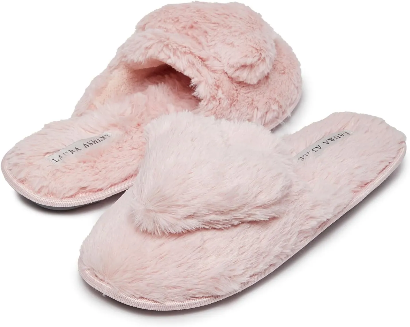 Laura Ashley Women's Slippers, Plush Faux Fur Memory Foam Scuff Slide Slippers, Heart Slip On Slippers for Women - Ladies Indoor House/Bedroom Shoes