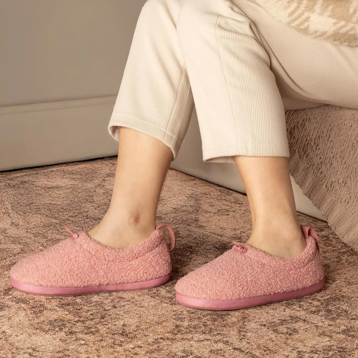 LazyStep Women's Curly Teddy Fleece Loafer Slippers Memory Foam House Shoes Indoor Outdoor
