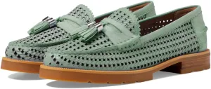 LEHOOR Women Chunky Block Heel Loafers Tassel Perforated Loafer Shoes Round Toe Slip On Dress Shoes Cut Out Retro 1 inch Flat Heel Penny Loafers Office Ladies Chic 4-11 M US
