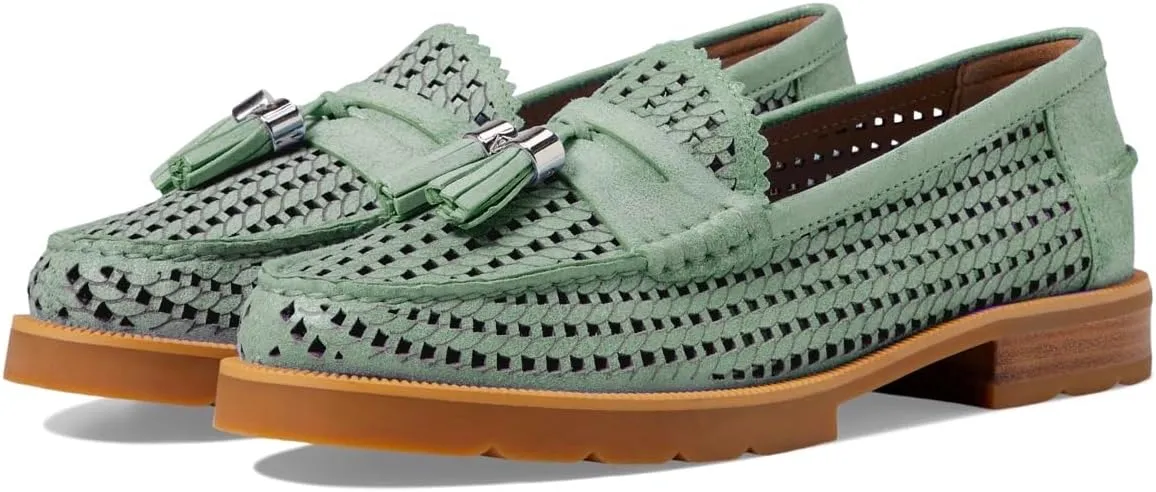LEHOOR Women Chunky Block Heel Loafers Tassel Perforated Loafer Shoes Round Toe Slip On Dress Shoes Cut Out Retro 1 inch Flat Heel Penny Loafers Office Ladies Chic 4-11 M US