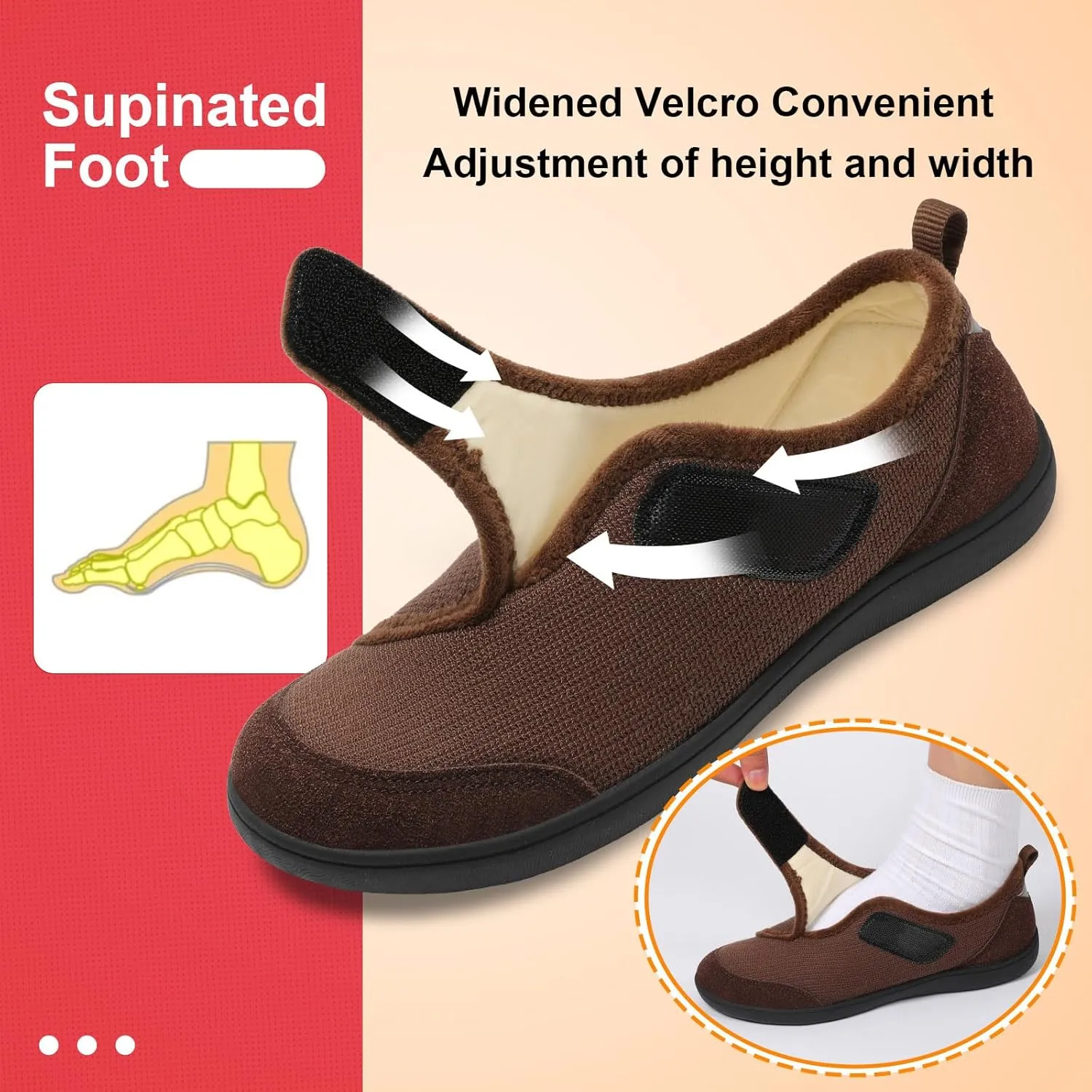 LeIsfIt Mens Slippers Wide House Shoes Adjustable Diabetic Shoes Arthritis Swollen House Slippers Indoor Outdoor