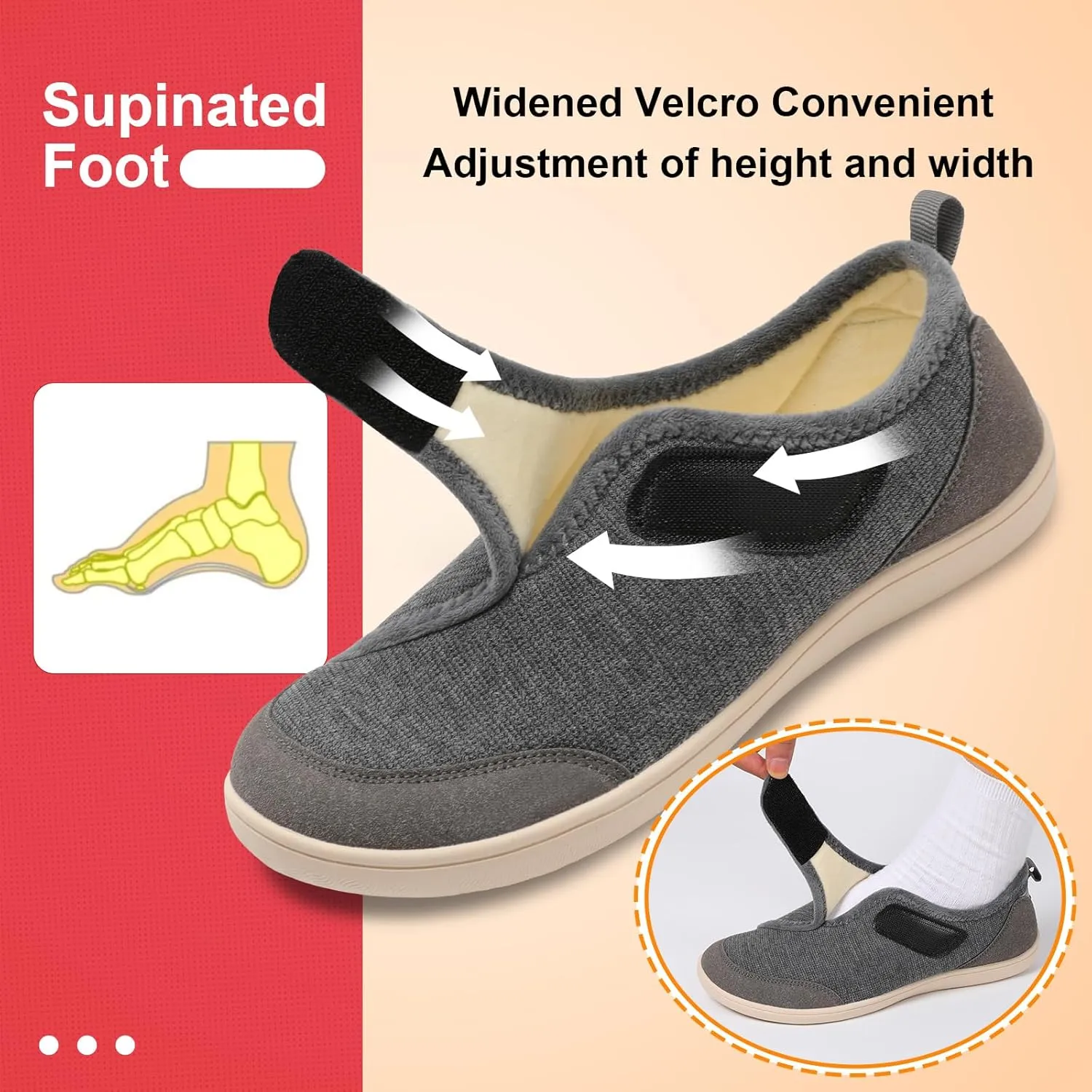LeIsfIt Mens Slippers Wide House Shoes Adjustable Diabetic Shoes Arthritis Swollen House Slippers Indoor Outdoor