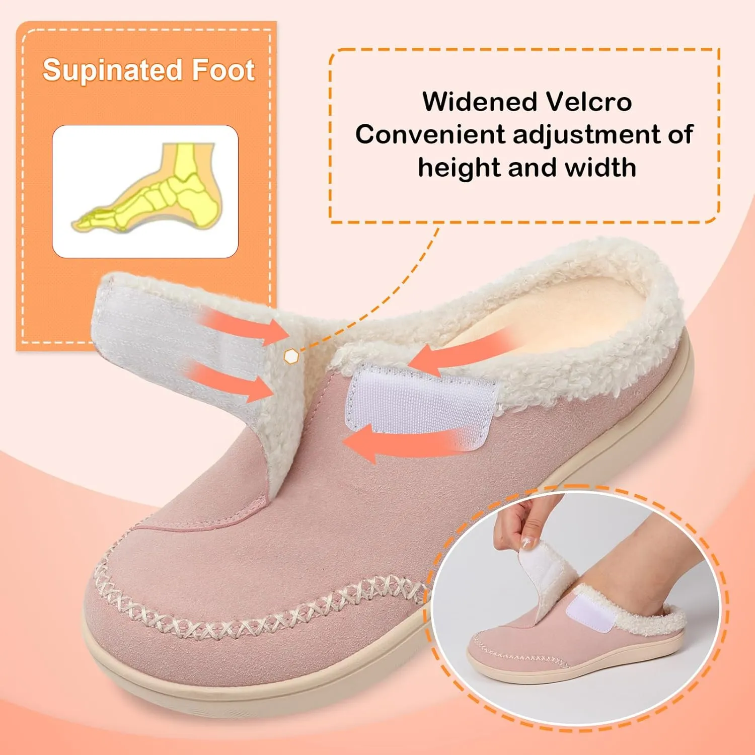 LeIsfIt Womens Wide Slippers Adjustable Diabetic Slippers Memory Foam Swollen Arthritis Edema House Shoes Indoor Outdoor
