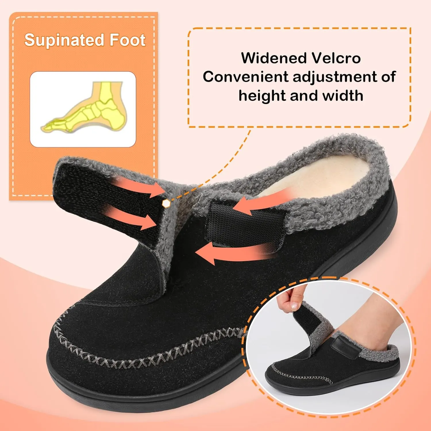 LeIsfIt Womens Wide Slippers Adjustable Diabetic Slippers Memory Foam Swollen Arthritis Edema House Shoes Indoor Outdoor
