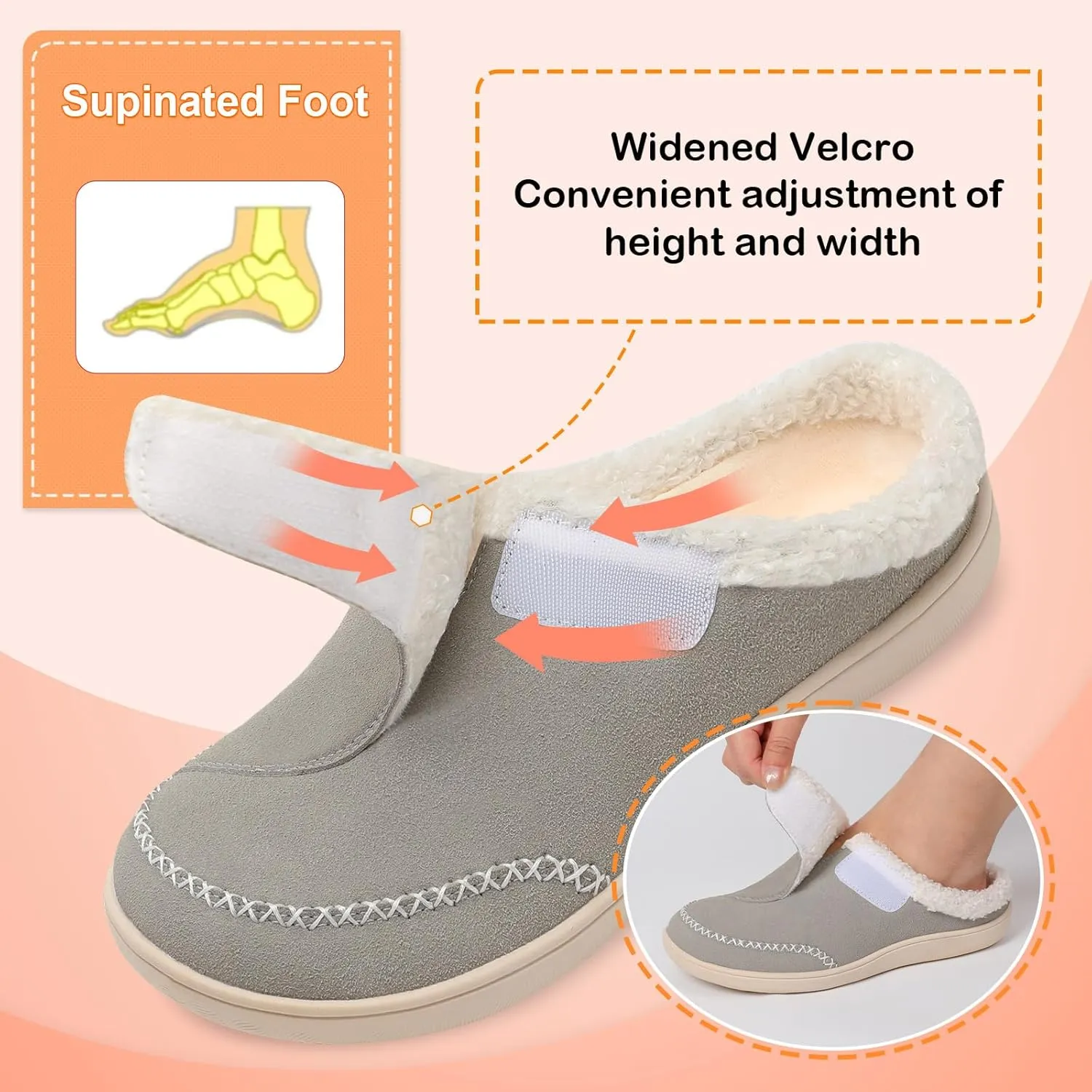 LeIsfIt Womens Wide Slippers Adjustable Diabetic Slippers Memory Foam Swollen Arthritis Edema House Shoes Indoor Outdoor