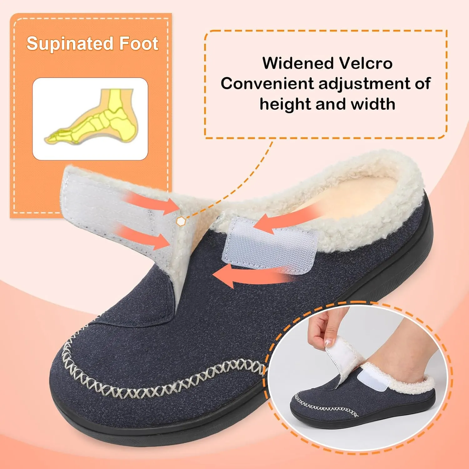 LeIsfIt Womens Wide Slippers Adjustable Diabetic Slippers Memory Foam Swollen Arthritis Edema House Shoes Indoor Outdoor