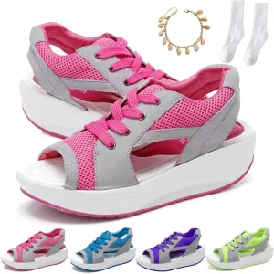 LELEBEAR Muffin Sandals for Women, Contrast Paneled Cutout Lace-up Muffin Sandals, Flair Gifts Sneaker Sandals