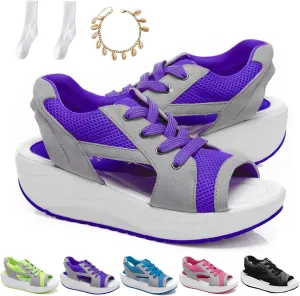 LELEBEAR Muffin Sandals for Women, Contrast Paneled Cutout Lace-up Muffin Sandals, Flair Gifts Sneaker Sandals