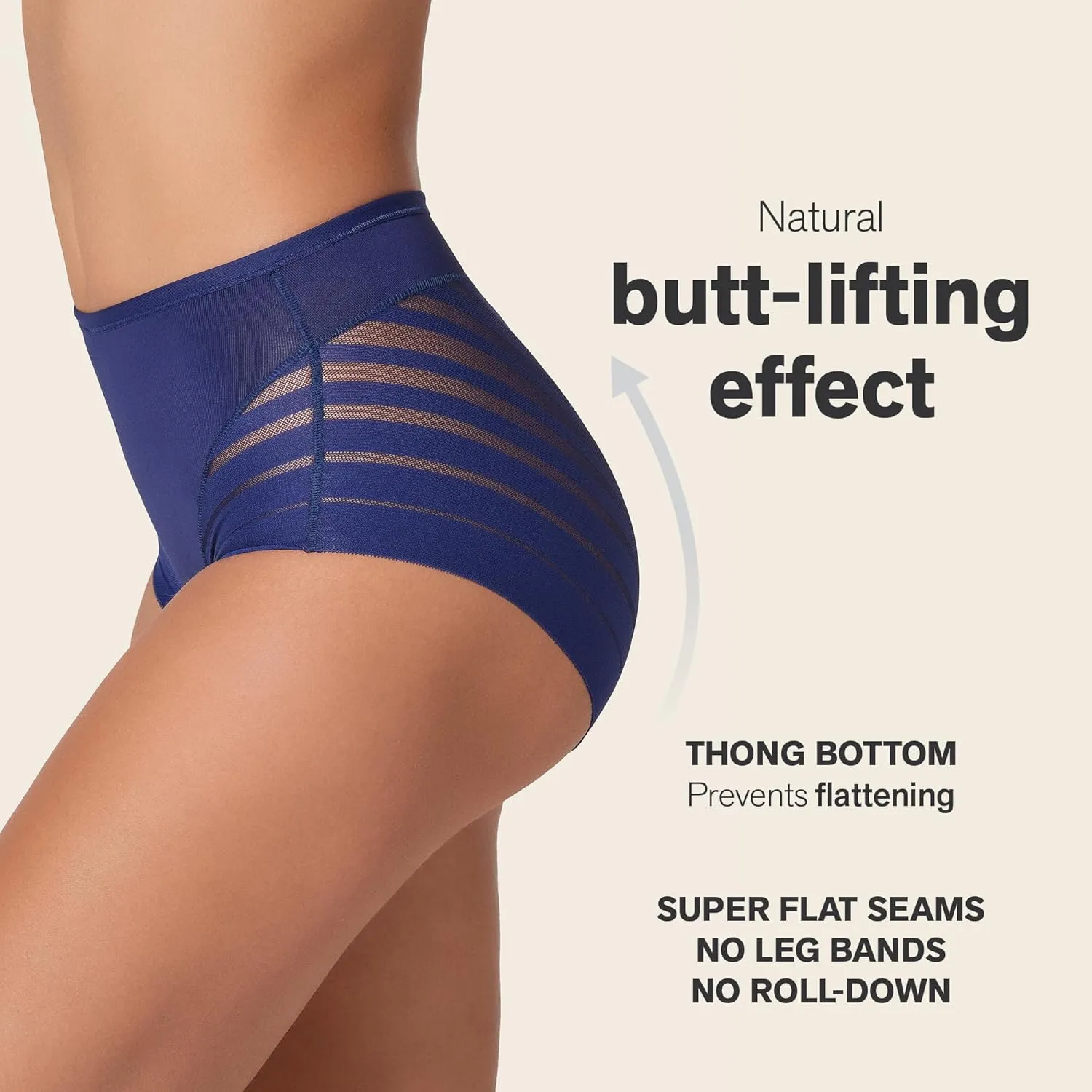 Leonisa High Waisted Invisible Tummy Control Shapewear for Women - Stripe Lace Ladies Underwear Panties