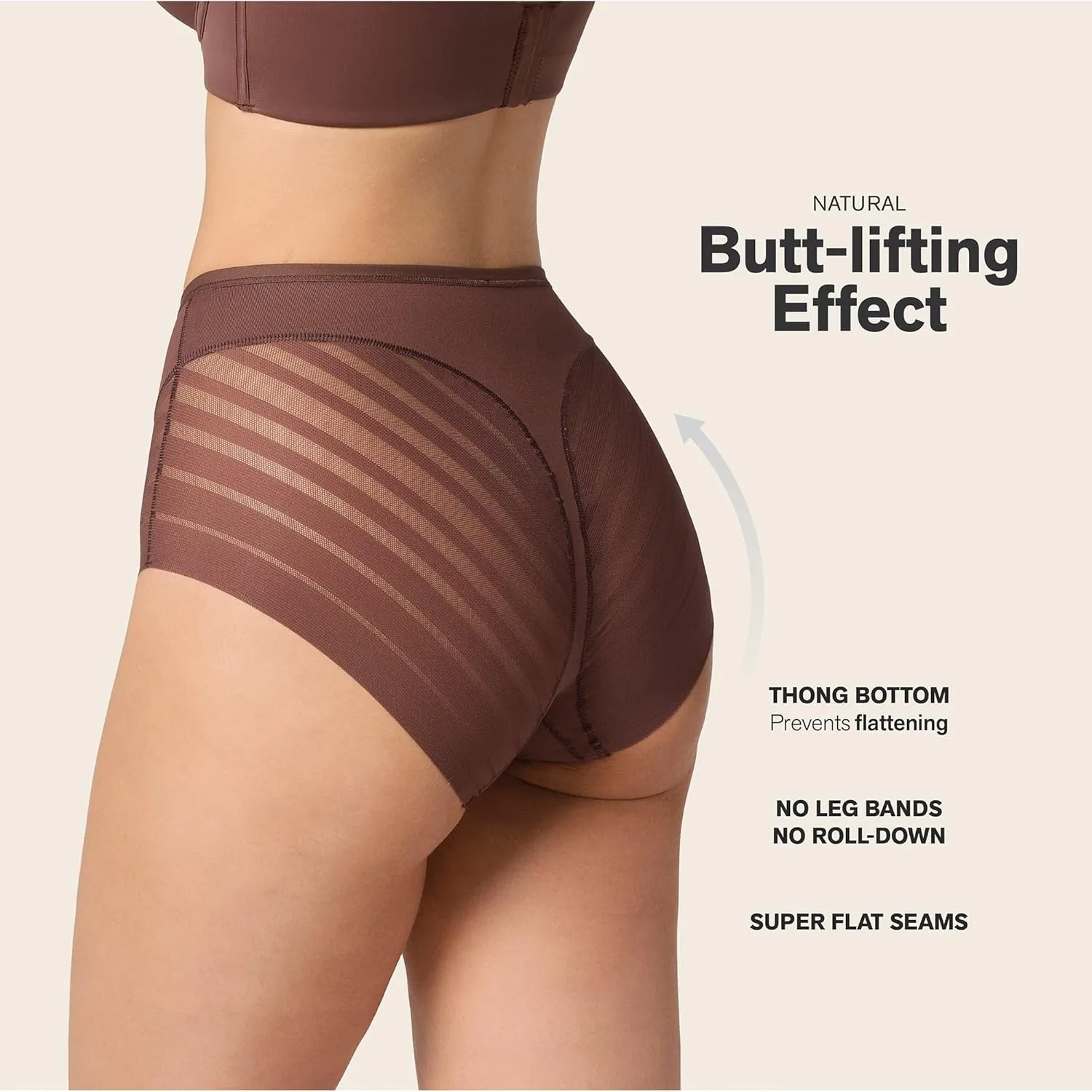 Leonisa High Waisted Invisible Tummy Control Shapewear for Women - Stripe Lace Ladies Underwear Panties