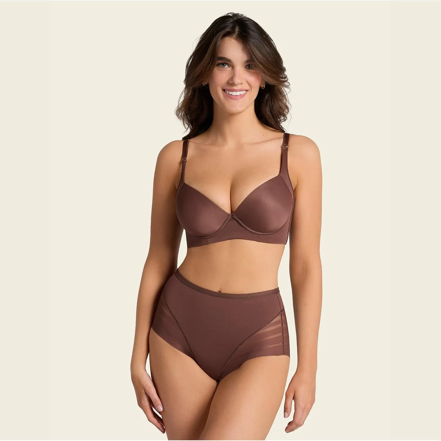 Leonisa High Waisted Invisible Tummy Control Shapewear for Women - Stripe Lace Ladies Underwear Panties