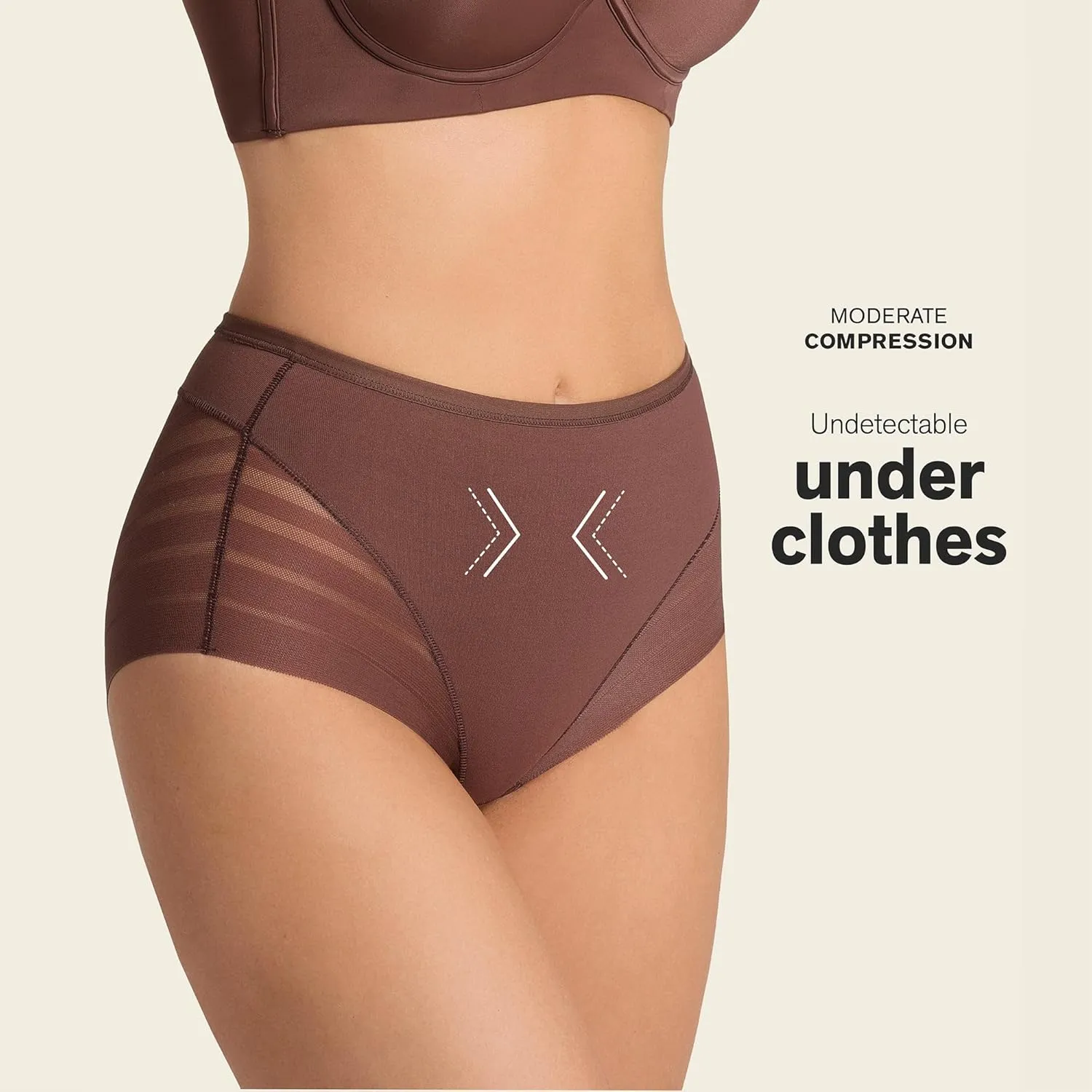 Leonisa High Waisted Invisible Tummy Control Shapewear for Women - Stripe Lace Ladies Underwear Panties