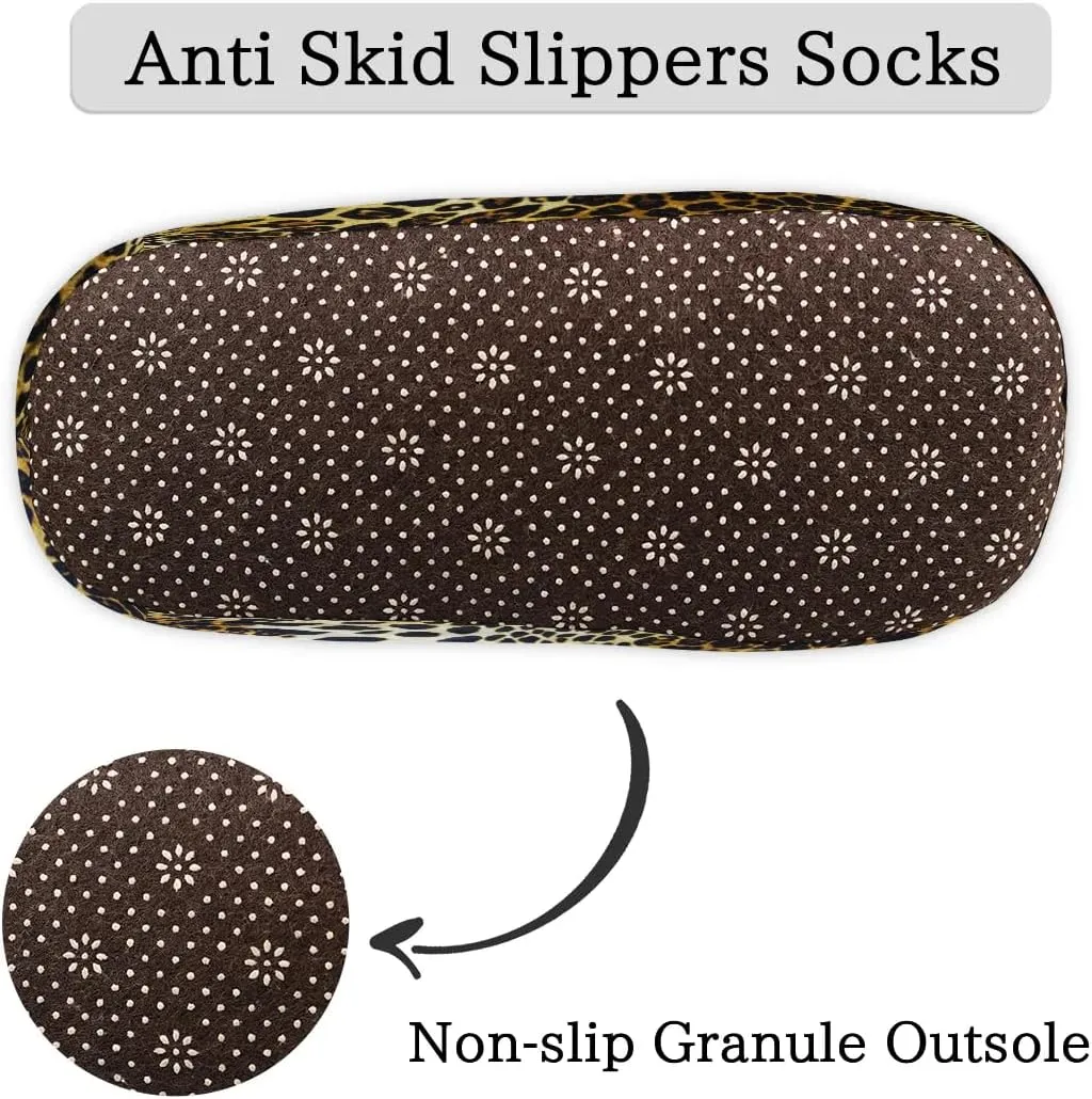 Leopard Print House Slippers for Women Men, Animal Leopard Print Fuzzy Soft Cozy Non Slip Slipper Socks
