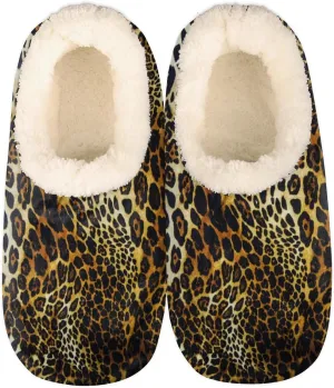 Leopard Print House Slippers for Women Men, Animal Leopard Print Fuzzy Soft Cozy Non Slip Slipper Socks