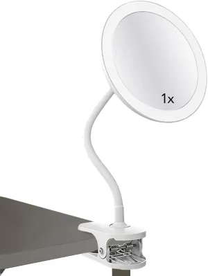 Lighted Makeup Mirror with Flexible Gooseneck, 1X Vanity Mirror with Lights for Desk, Bathroom, Car, and Travel, Rechargeable LED Mirror for Makeup