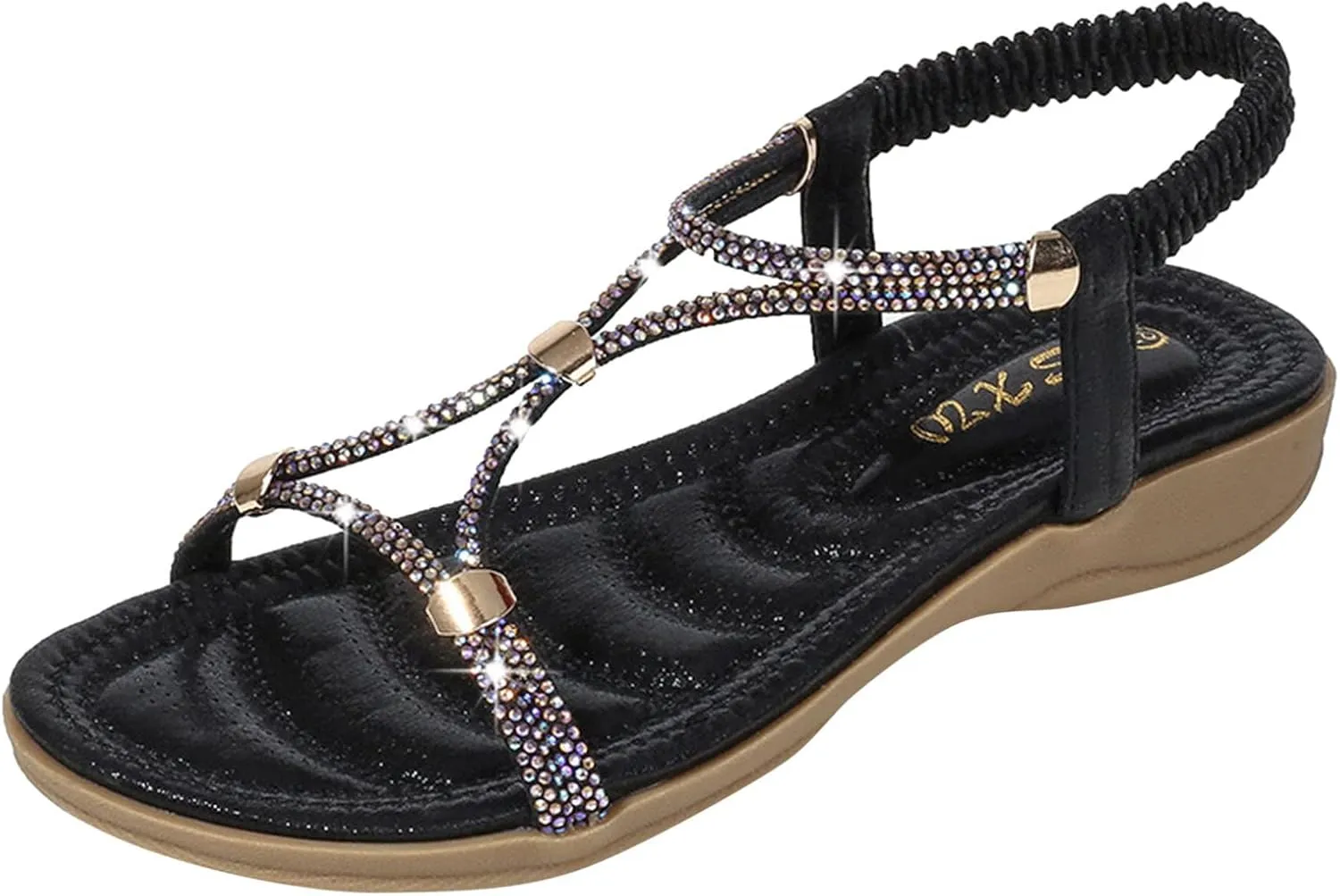 Lightweight Bohemian Sandals for Women Summer Comfortable Summer Dress Shoes Rhinestone Decorative Sandals
