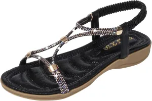 Lightweight Bohemian Sandals for Women Summer Comfortable Summer Dress Shoes Rhinestone Decorative Sandals