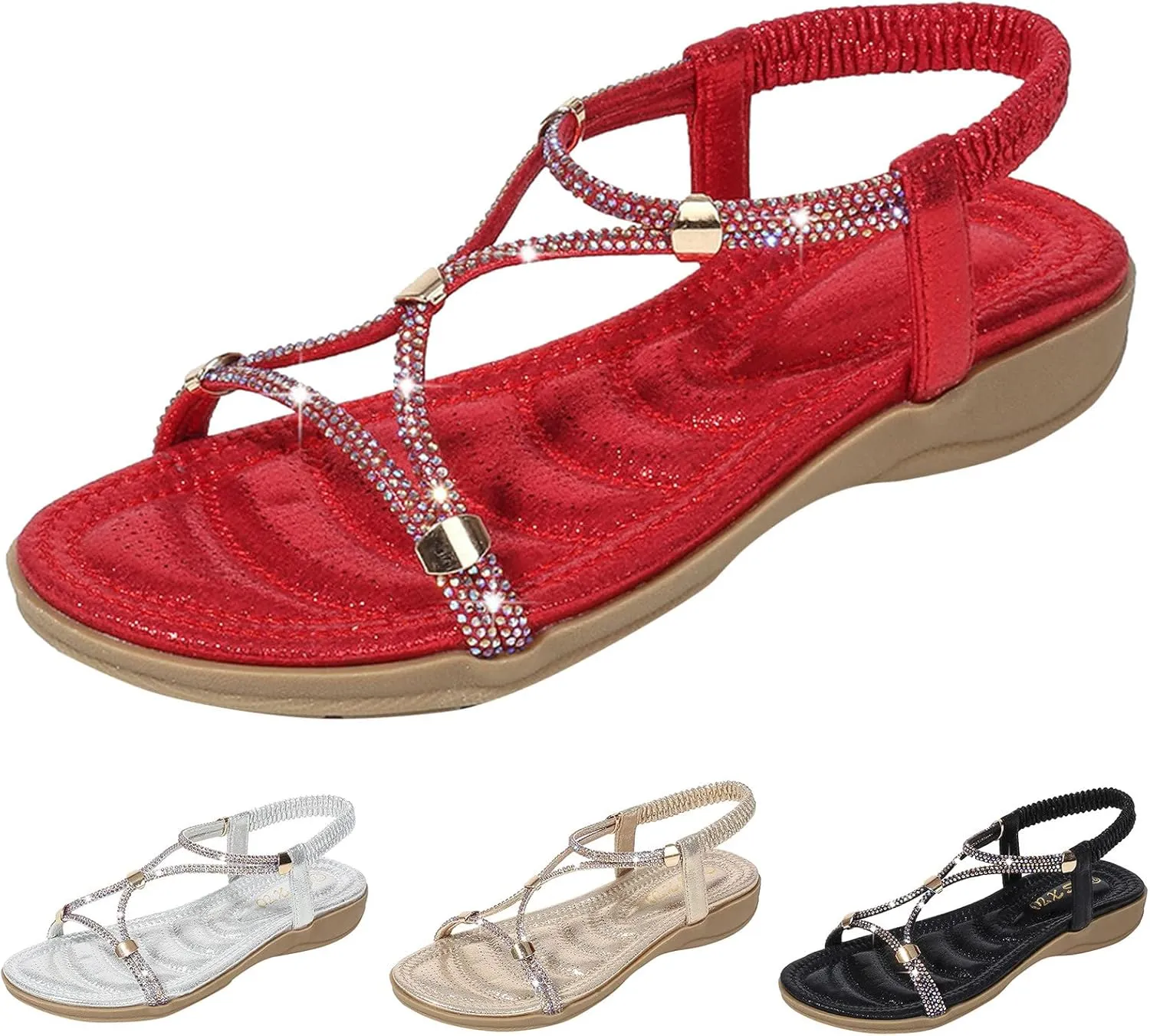 Lightweight Bohemian Sandals for Women Summer Comfortable Summer Dress Shoes Rhinestone Decorative Sandals