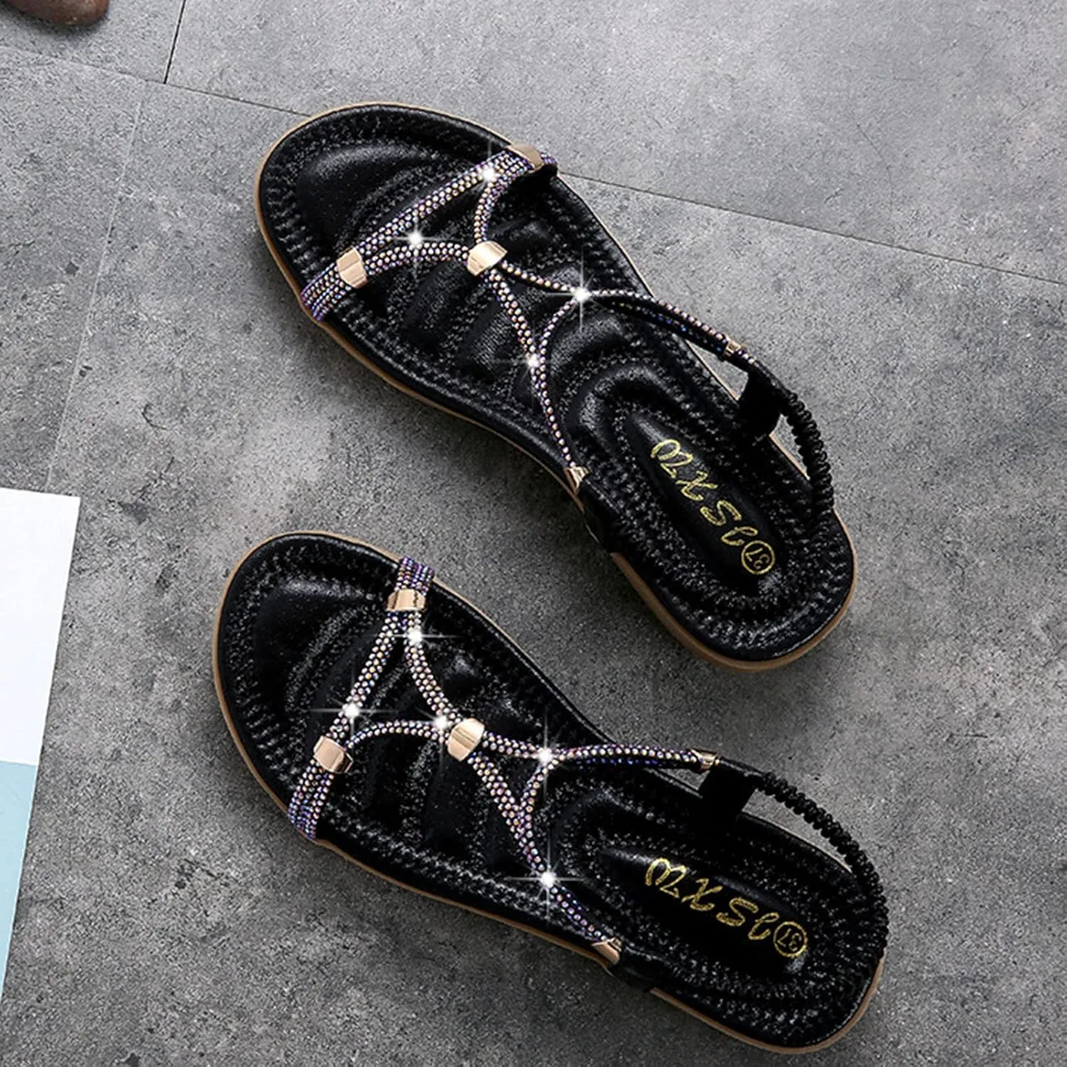 Lightweight Bohemian Sandals for Women Summer Comfortable Summer Dress Shoes Rhinestone Decorative Sandals