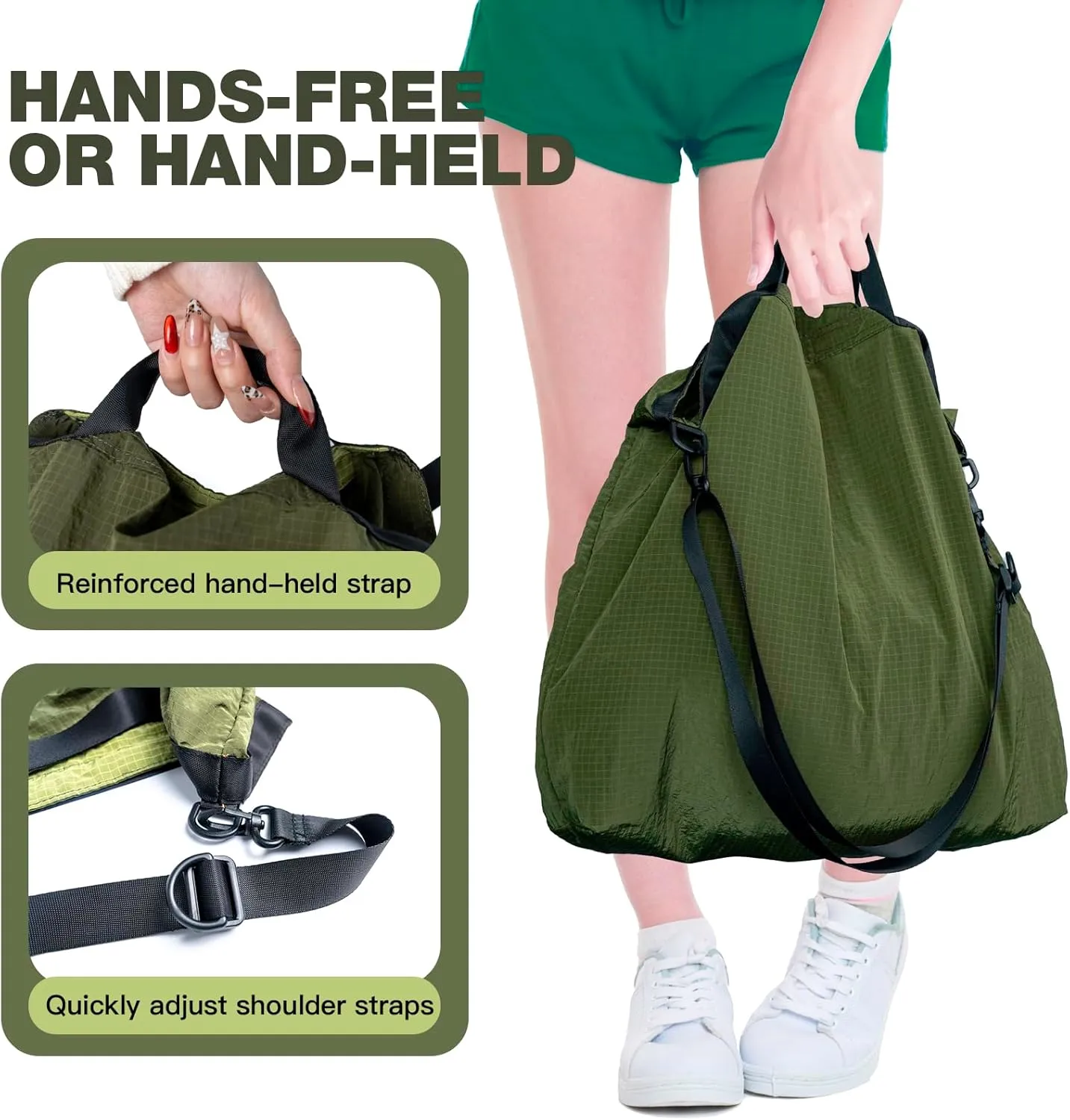 Lightweight Foldable Nylon Crossbody Bag, NO ZIPPER, Compact Polyester Packable Totes, Collapsible Handbag for Travel