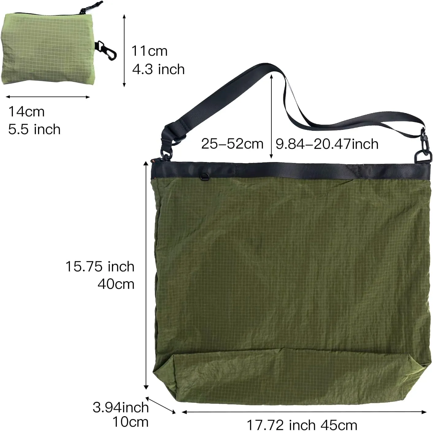 Lightweight Foldable Nylon Crossbody Bag, NO ZIPPER, Compact Polyester Packable Totes, Collapsible Handbag for Travel