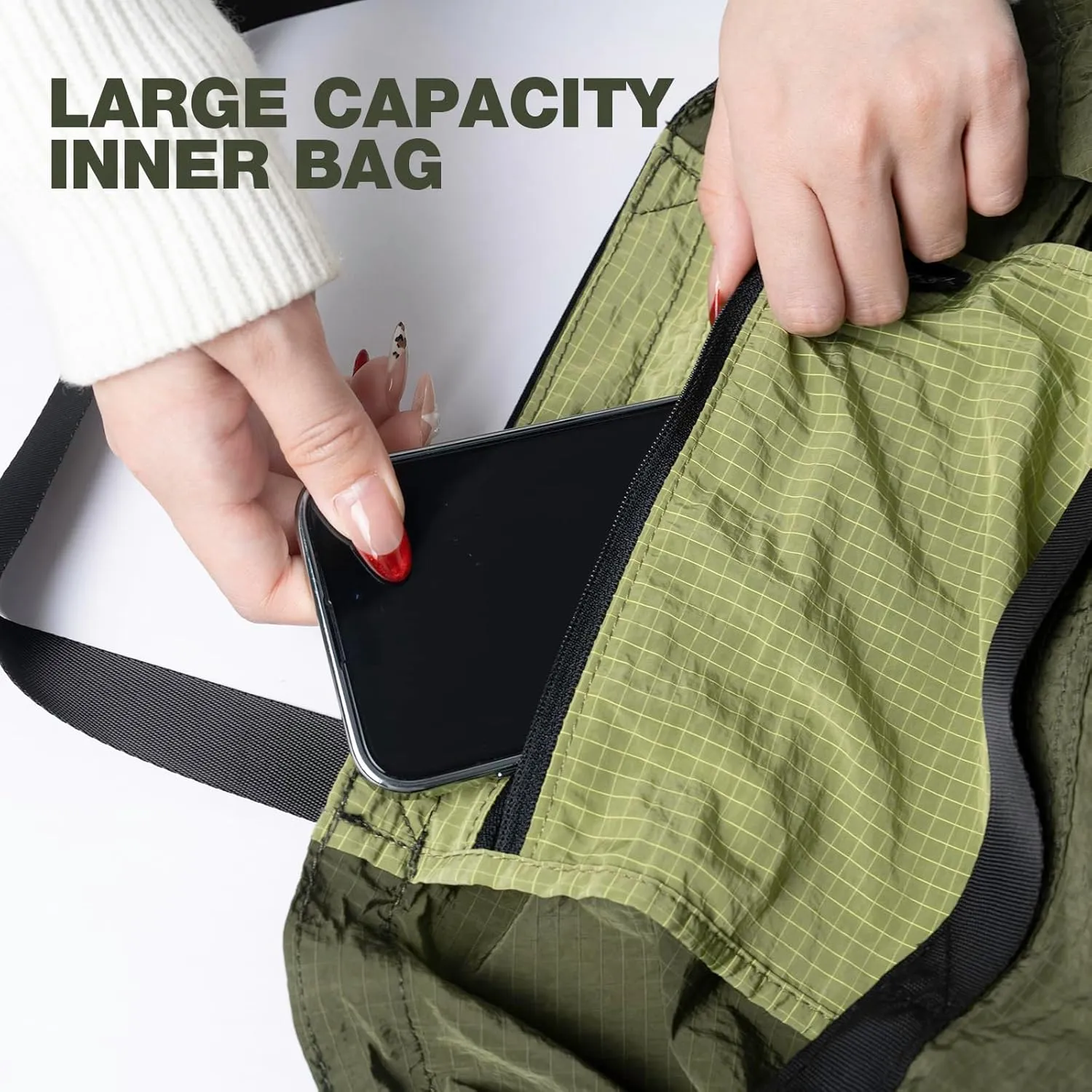 Lightweight Foldable Nylon Crossbody Bag, NO ZIPPER, Compact Polyester Packable Totes, Collapsible Handbag for Travel