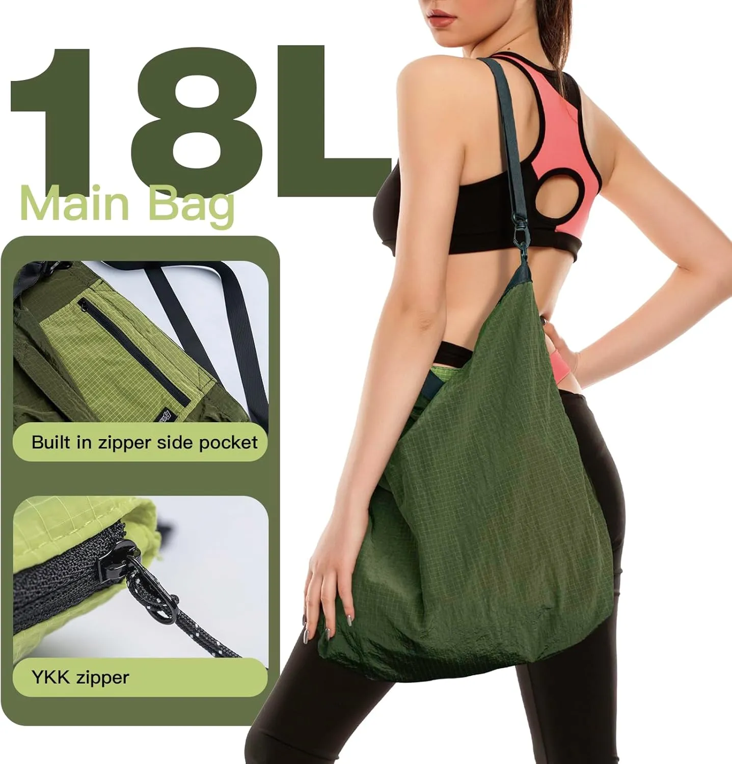 Lightweight Foldable Nylon Crossbody Bag, NO ZIPPER, Compact Polyester Packable Totes, Collapsible Handbag for Travel