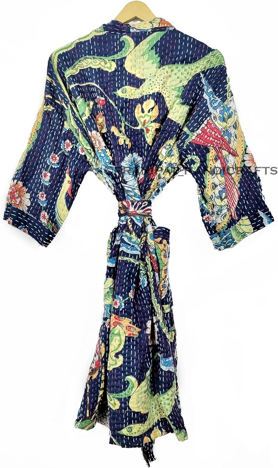 Lightweight Open Front Peacock Print Mid Length Women Free Size Ethnic Cotton Outwear Kantha Jacket