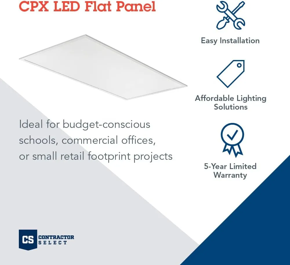 Lithonia Lighting CPX 2x4 LED Flat Panel Light, 2 ft. x 4 ft. LED Light Panel, Ceiling Lighting Fixture for Shop Lighting, 4000 Lumens, 3500K Neutral Light, Smooth Satin Lens, White