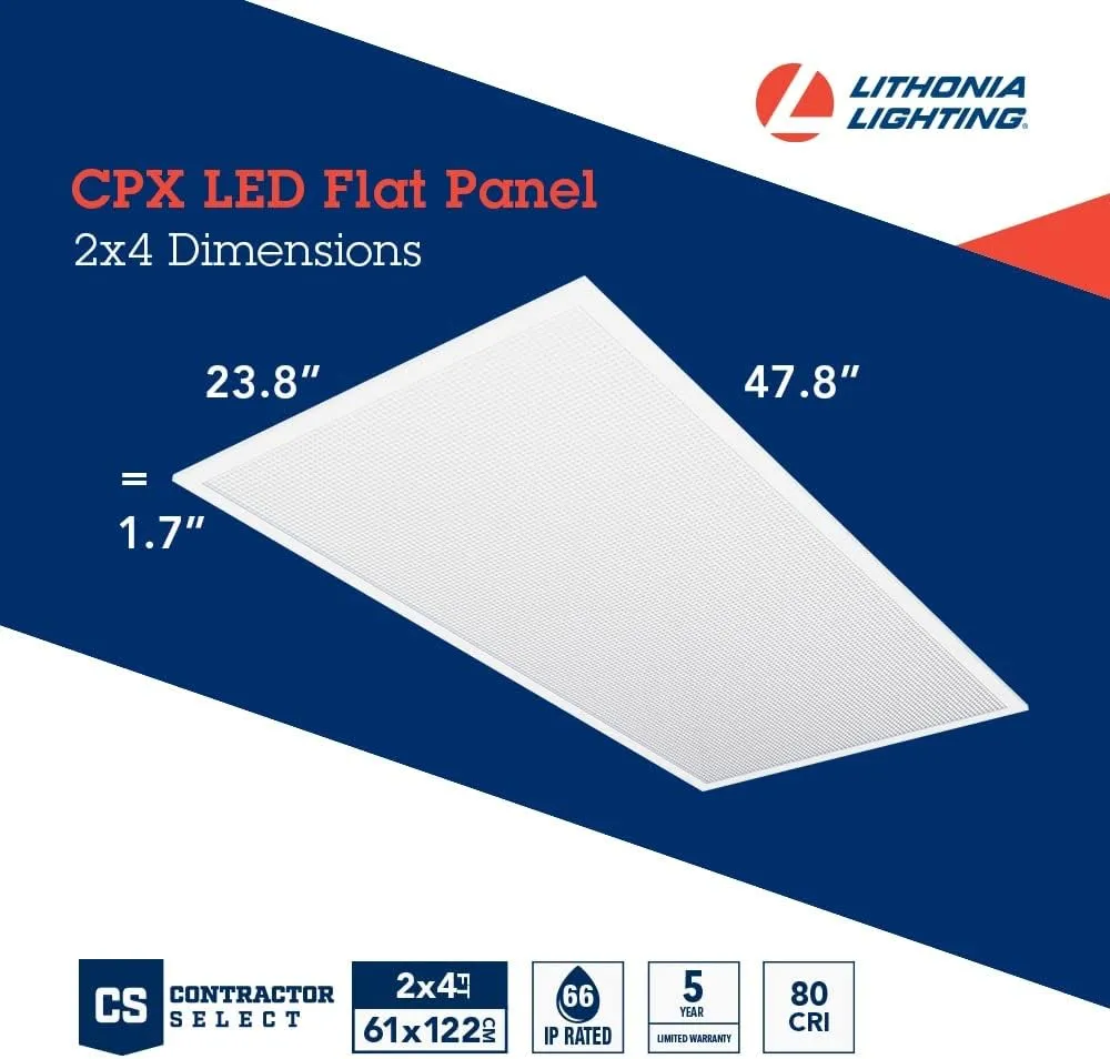 Lithonia Lighting CPX 2x4 LED Flat Panel Light, 2 ft. x 4 ft. LED Light Panel, Ceiling Lighting Fixture for Shop Lighting, 4000 Lumens, 3500K Neutral Light, Smooth Satin Lens, White