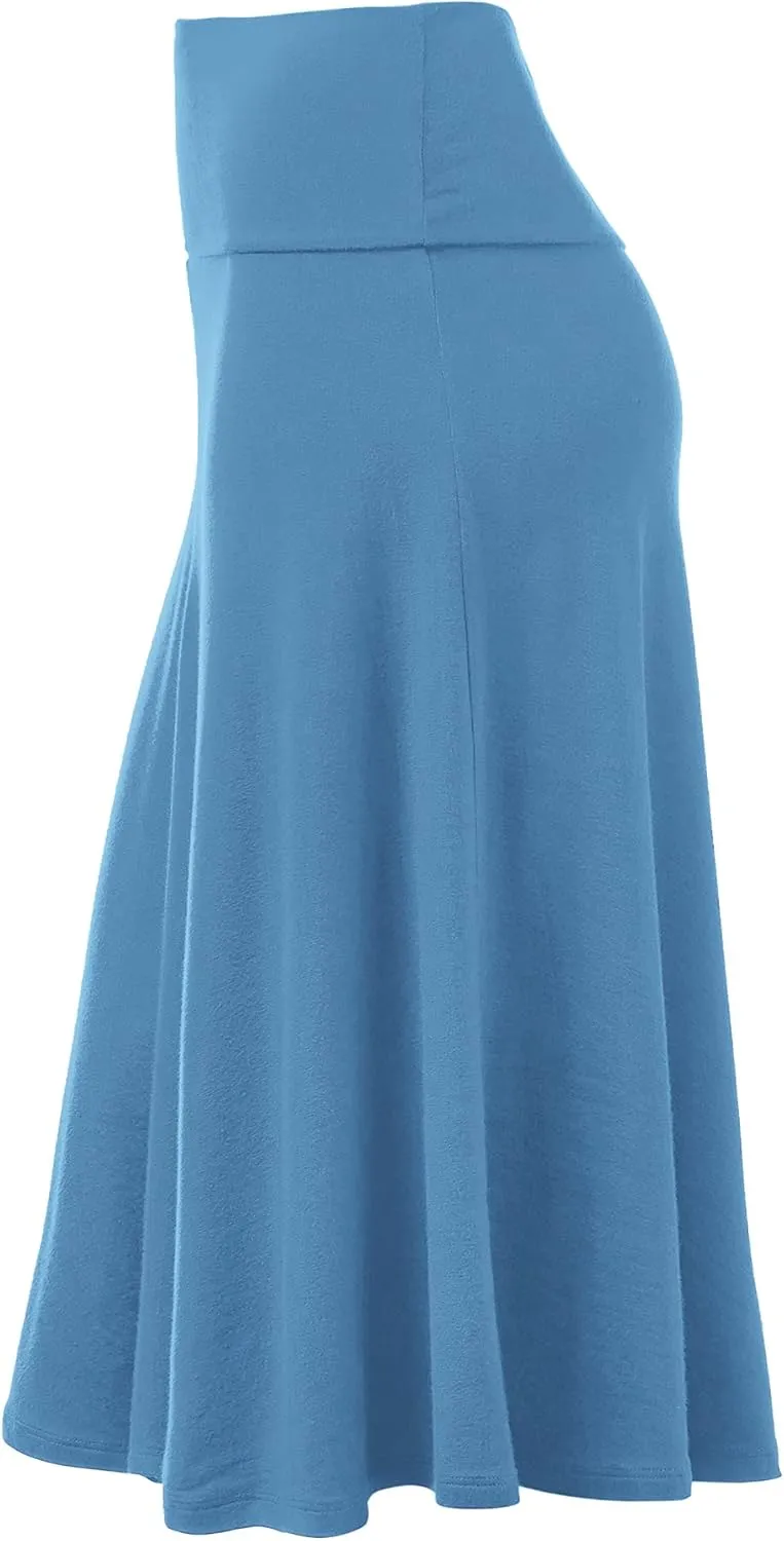 Lock and Love Women's Solid Ombre Lightweight Flare Midi Pull On Closure Skirt S-XXXL Plus Size