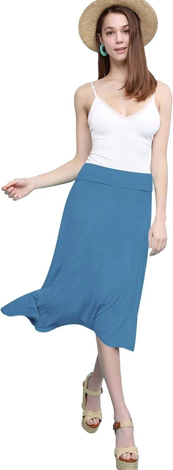 Lock and Love Women's Solid Ombre Lightweight Flare Midi Pull On Closure Skirt S-XXXL Plus Size