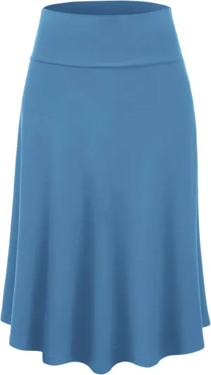 Lock and Love Women's Solid Ombre Lightweight Flare Midi Pull On Closure Skirt S-XXXL Plus Size