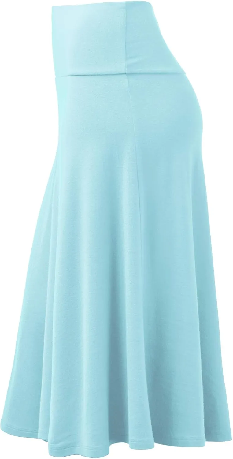 Lock and Love Women's Solid Ombre Lightweight Flare Midi Pull On Closure Skirt S-XXXL Plus Size