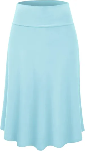Lock and Love Women's Solid Ombre Lightweight Flare Midi Pull On Closure Skirt S-XXXL Plus Size