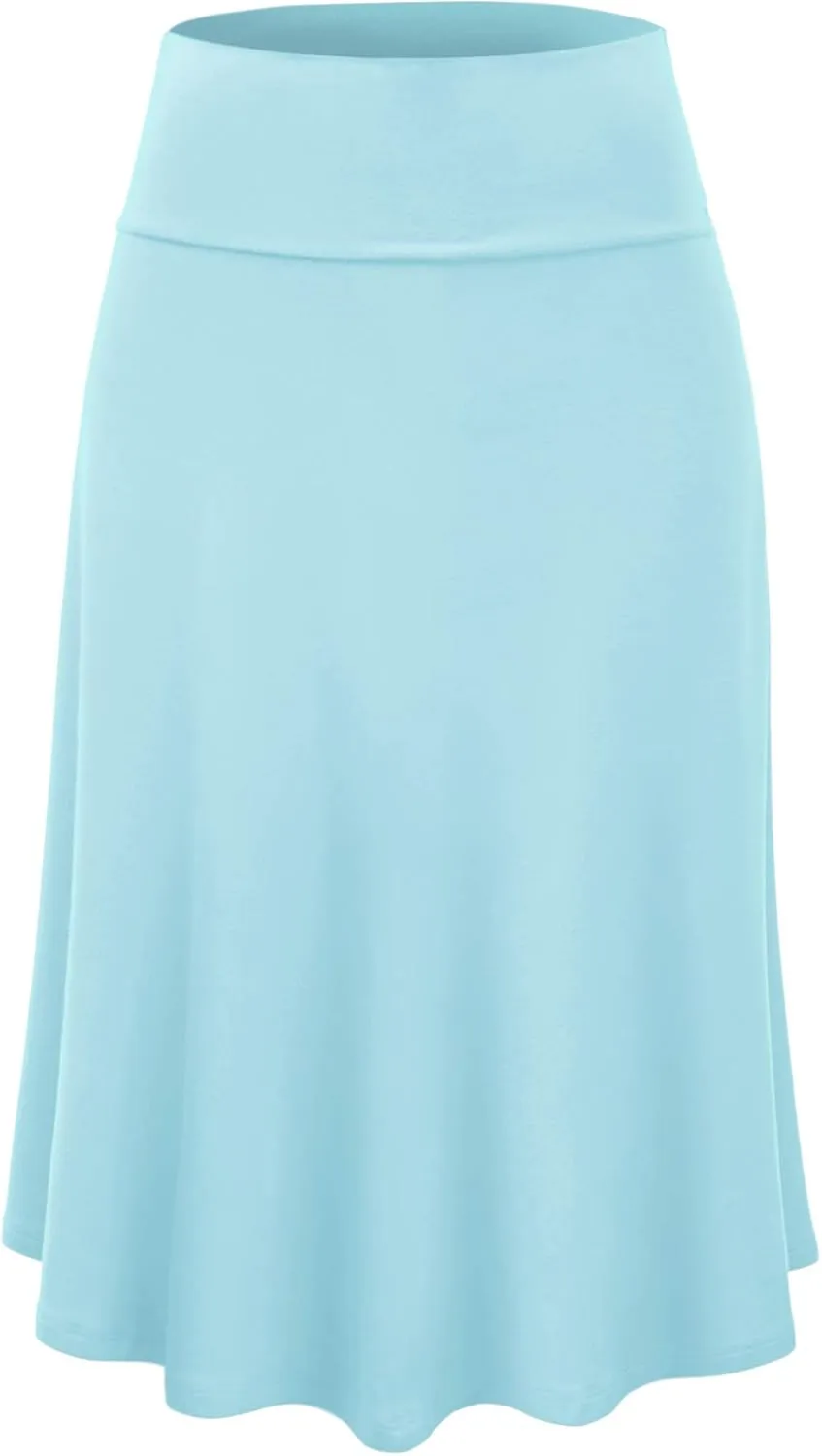 Lock and Love Women's Solid Ombre Lightweight Flare Midi Pull On Closure Skirt S-XXXL Plus Size