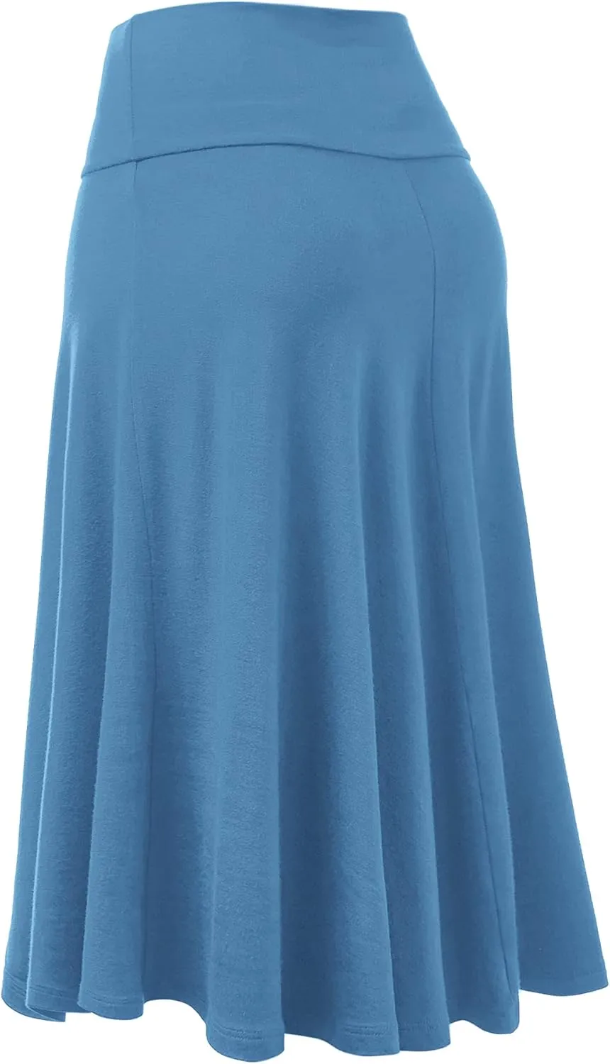Lock and Love Women's Solid Ombre Lightweight Flare Midi Pull On Closure Skirt S-XXXL Plus Size