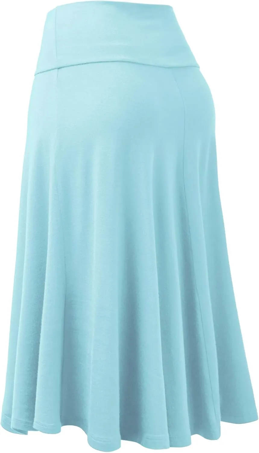 Lock and Love Women's Solid Ombre Lightweight Flare Midi Pull On Closure Skirt S-XXXL Plus Size