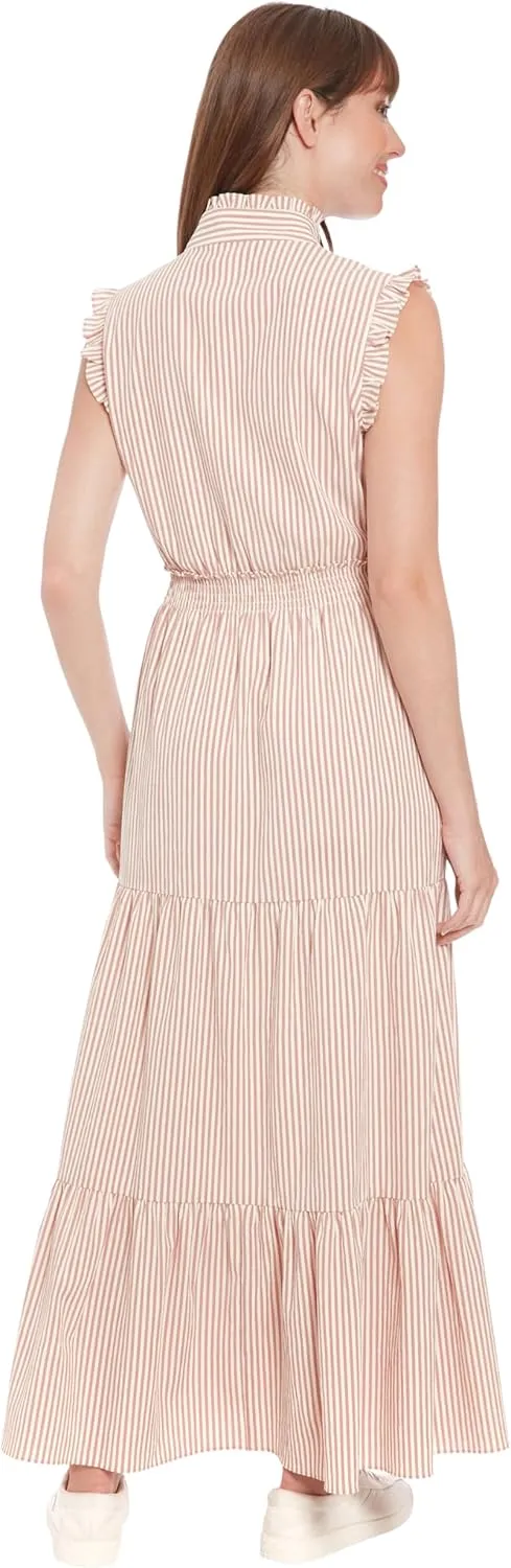 London Times Women's Smocked Waist Ruffle Collared Tiered Maxi Dress