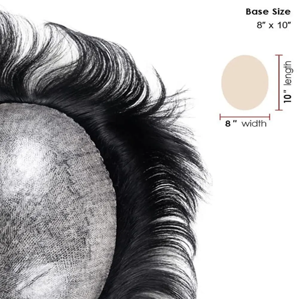 Lordhair Toupee for Men Thin Skin with Gauze Durable Hair System Men's Hairpieces 8x10 Inches Base (8x10)#1B