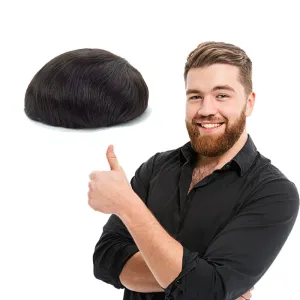 Lordhair Toupee for Men Thin Skin with Gauze Durable Hair System Men's Hairpieces 8x10 Inches Base (8x10)#1B