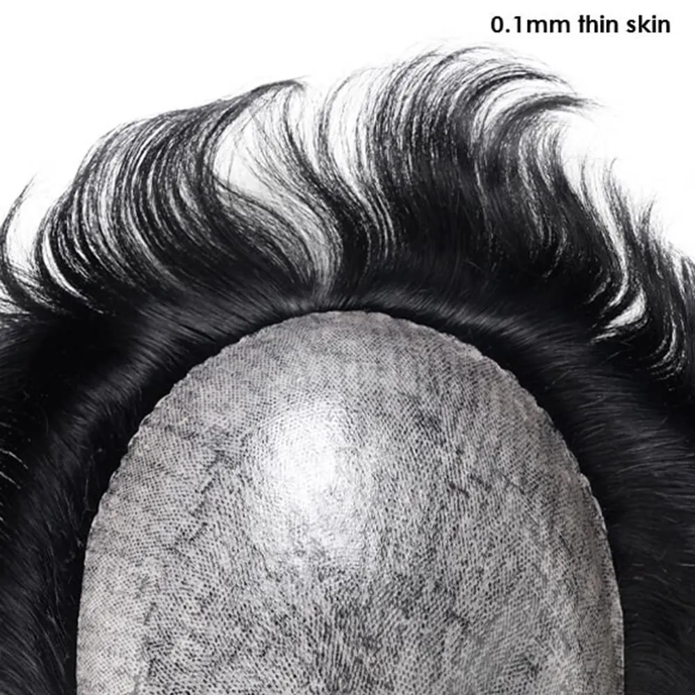 Lordhair Toupee for Men Thin Skin with Gauze Durable Hair System Men's Hairpieces 8x10 Inches Base (8x10)#1B