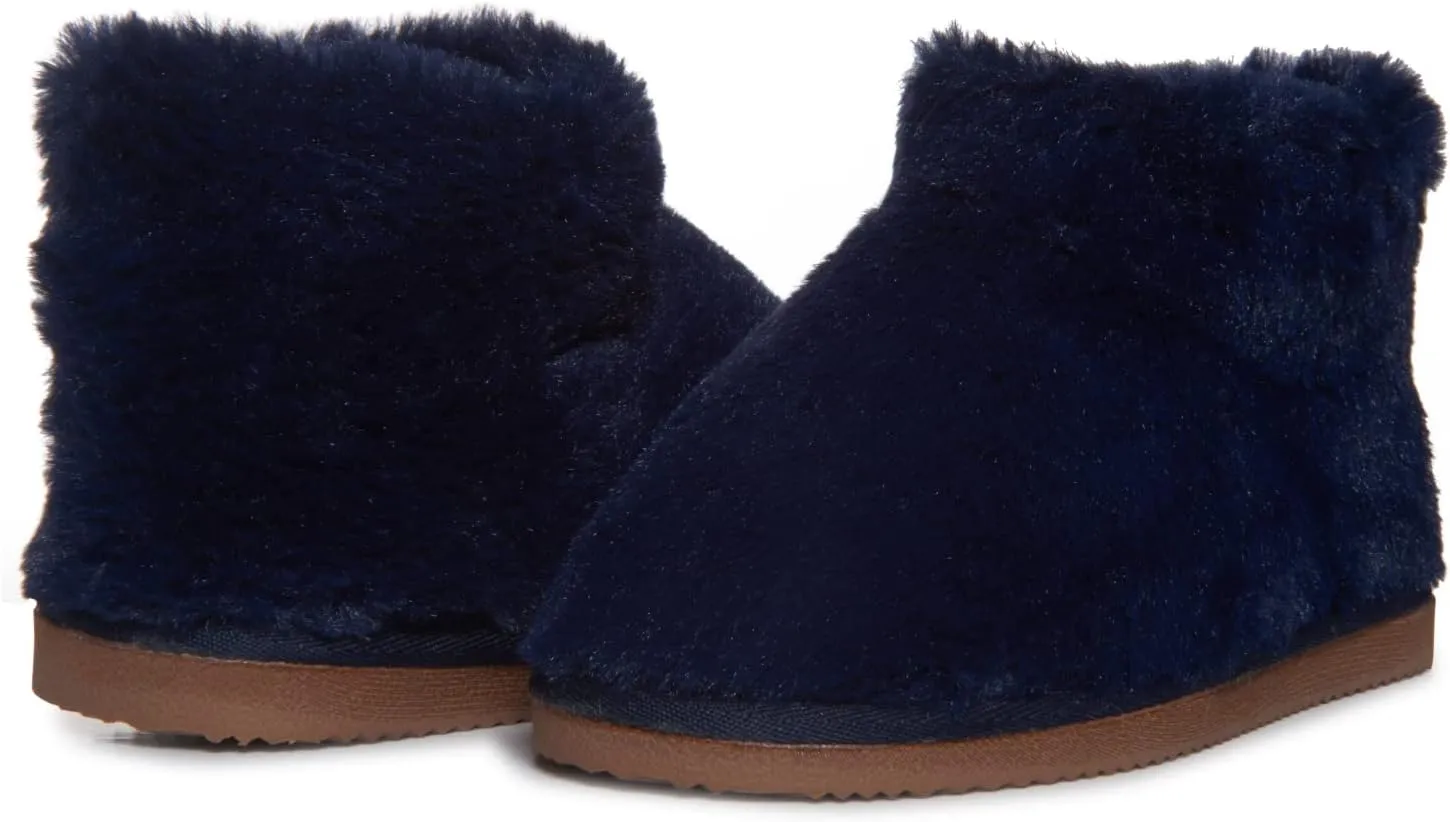 Lucky Brand Girls Plush Bootie Slippers, Fuzzy Rubber Sole Bedroom Slipper Booties, Little Kids Cozy Fluffy House Shoes Boots