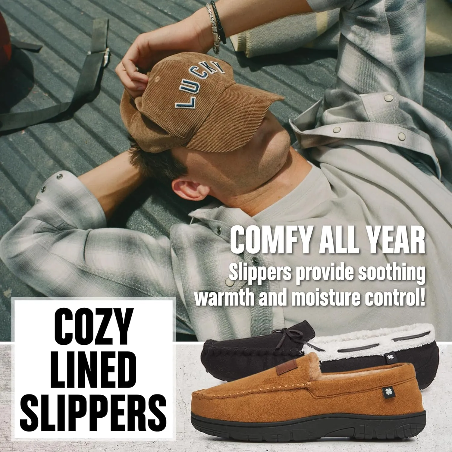 Lucky Brand Men's Faux Wool Sherpa Lined Slipper