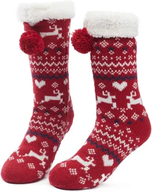 maamgic Womens Knit Christmas Sherpa Slipper Socks Grippers Warm Sweater Bootie Thick Fleece Ladies Female Fuzzy Winter Socks