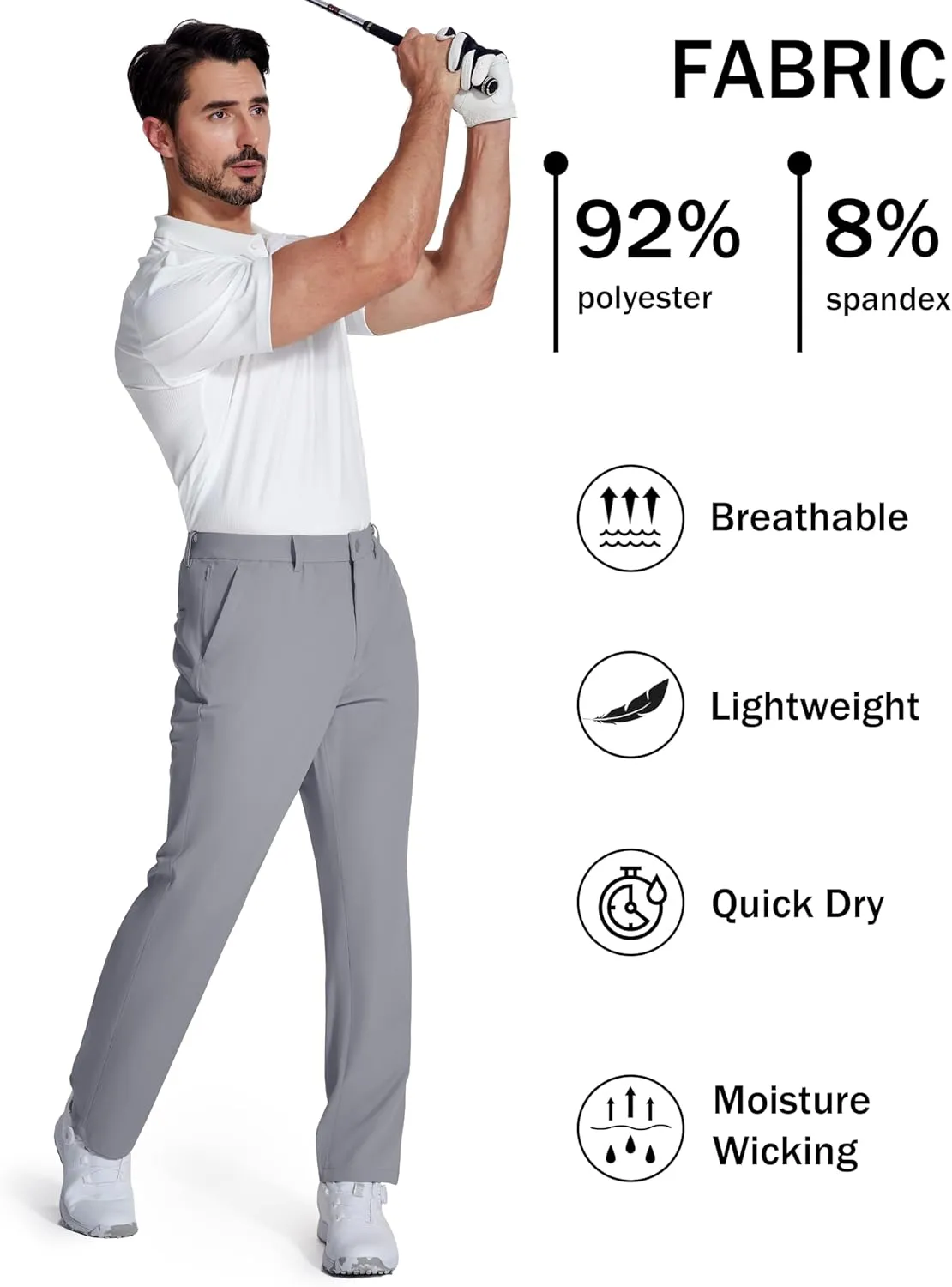 MAGCOMSEN Mens Golf Pants Stretch Dress Pants Quick Dry Water Resistant Lightweight Flat Front Work Pants Moisture Wicking
