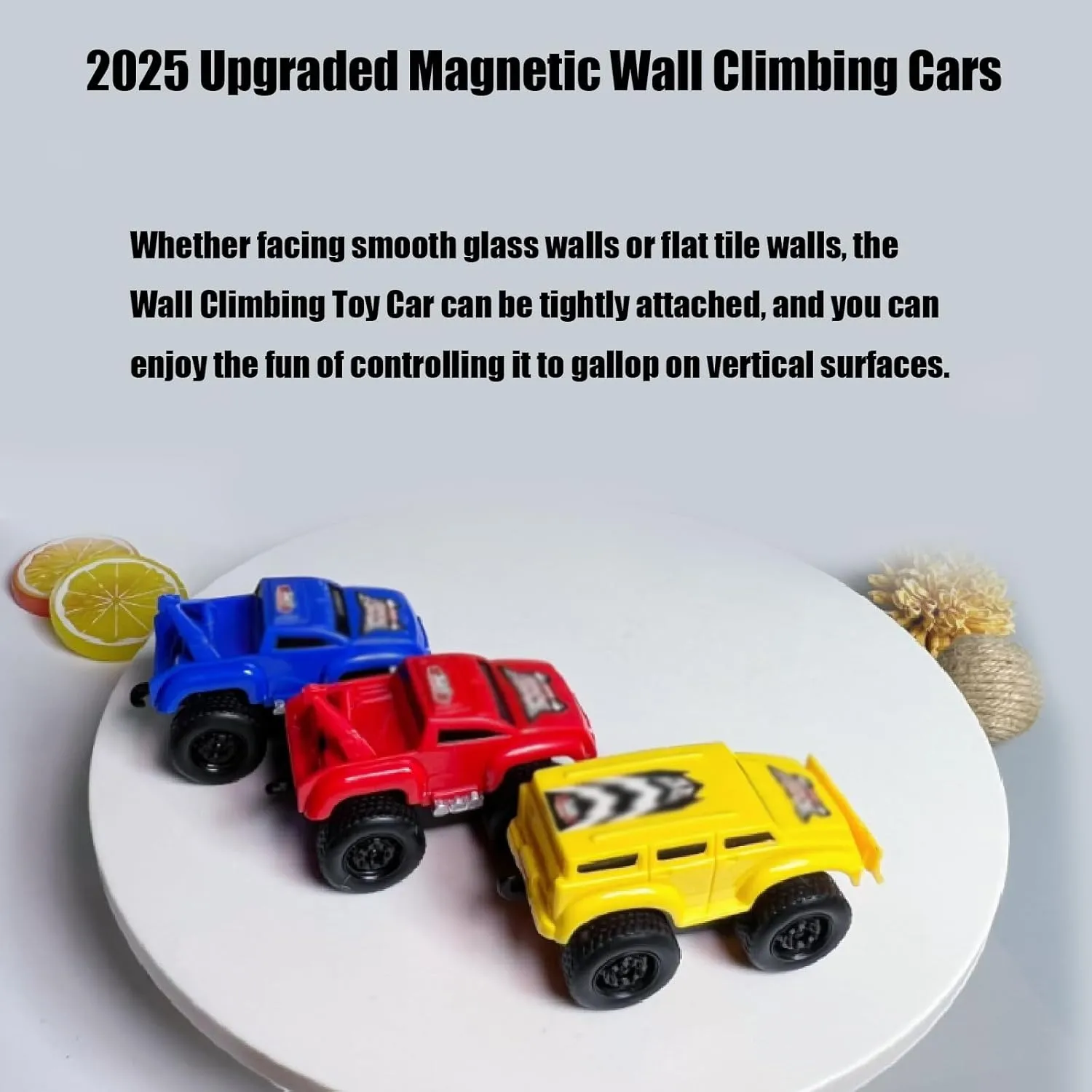 Magnetic Wall Climbing Toy Car, Wall Climbing Toy Car, 2025 Upgraded Magnetic Wall Climbing Cars, Travel on Vertical Surfaces Such as Walls and Ceilings (Red/Yellow/Blue)