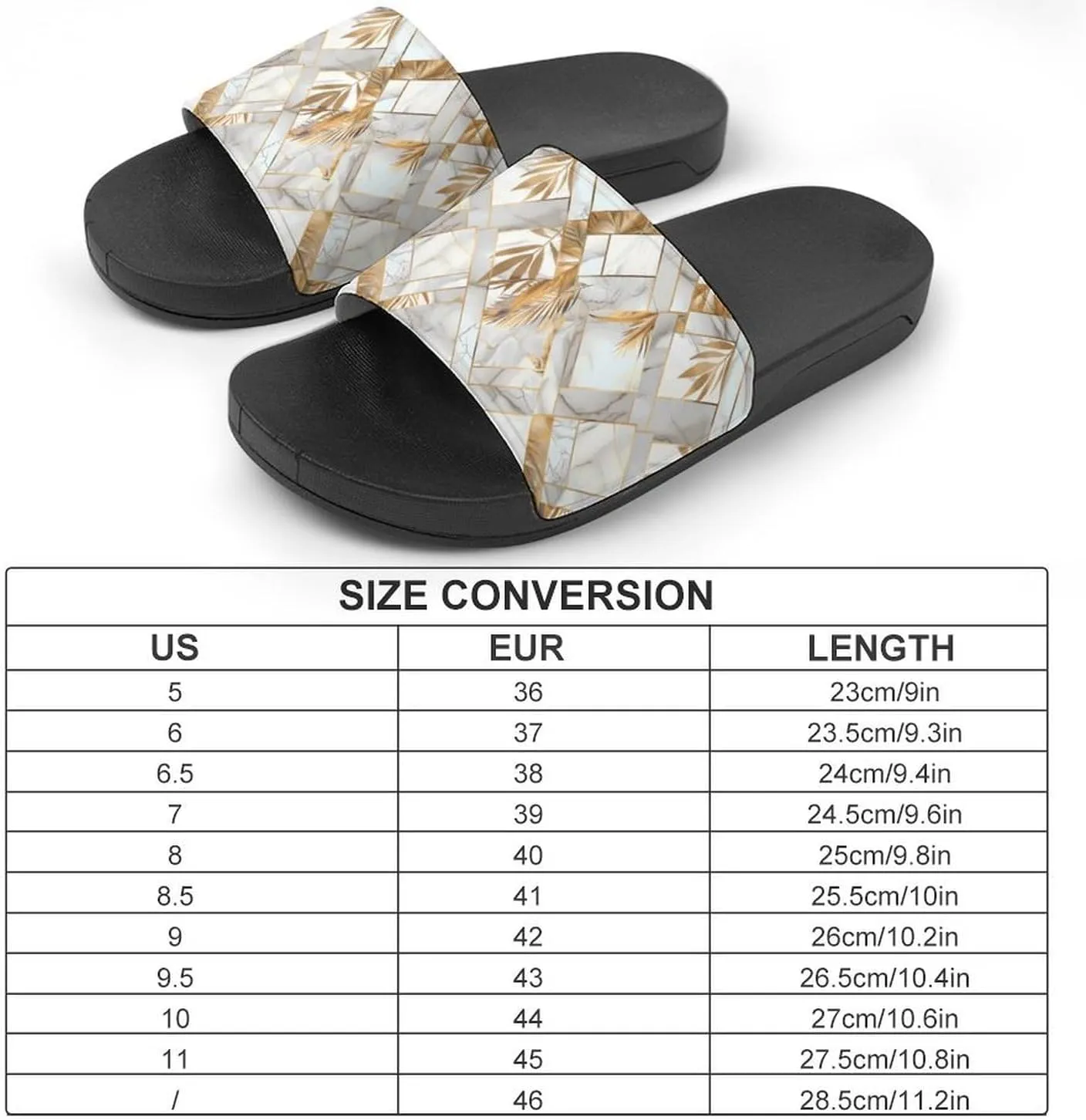 Marble Geometric Gold Leaves Slippers for Women Men Anti-Slip Shower Slides Open Toe Slippers for Home Outdoor Beach
